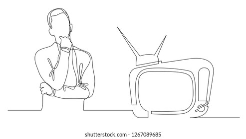 man thinking about television - continuous line drawing