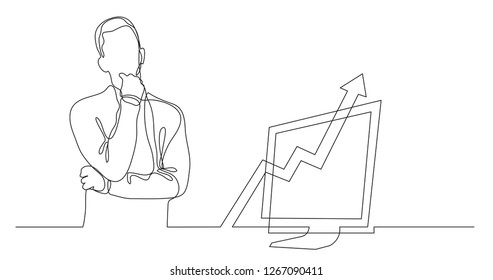 man thinking about work productivity - continuous line drawing