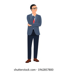 un hombre está pensando en el futuro. aumentar las ventas, aumentar el volumen de negocios, atraer clientes, mejorar la calidad del servicio. con una mano a la barbilla. ilustración vectorial. fondo blanco