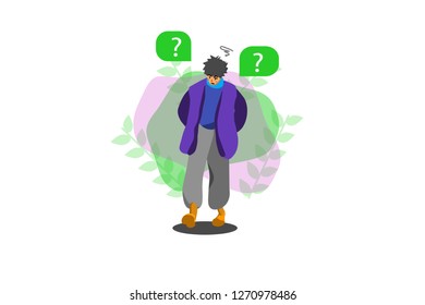 Man thinking of answers.-Vector flat style