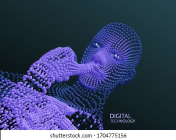 Man is thinking. Artificial intelligence concept. Digital technology background. Vector illustration.