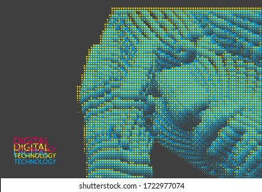 Man is thinking. Artificial intelligence concept. Digital technology background. Vector illustration.