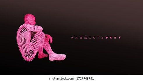 Man is thinking. Artificial intelligence concept. Digital technology background. Vector illustration.