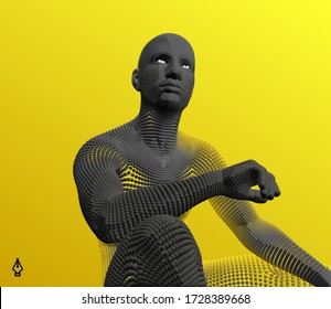 Man is thinking. Artificial intelligence concept. Digital technology background. Vector illustration.
