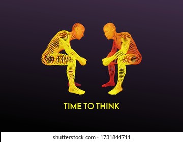 Man is thinking. Artificial intelligence concept. Digital technology background. Vector illustration.