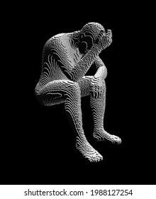 Man is thinking. Artificial intelligence concept. Digital technology background. Voxel art. 3D vector illustration.