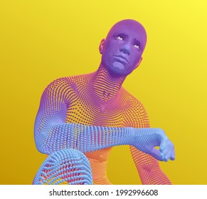 Man is thinking. Artificial intelligence concept. Digital technology background. Vector illustration.