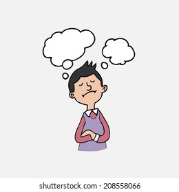Man thinking and balloons cartoon character