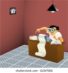 man thinking behind the typewriter - vector illustration