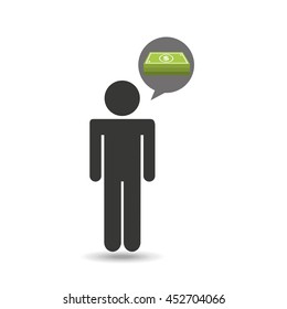 man thinking in cash icon, vector illustration
