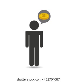 man thinking in cash icon, vector illustration