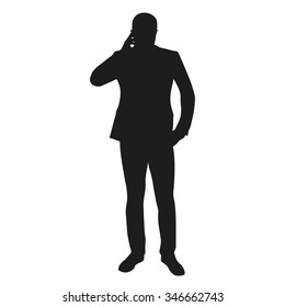 Hombre pensando, llamada de teléfono celular, silueta de Vector