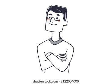  A man thinking, a comical handwritten person illustration, a simple coloring of a vector line drawing.