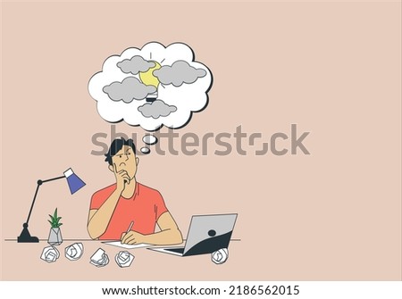 man thinking concept. man thought about idea came to him. Finding best option difficult task. Writer's block or out of ideas.
Cartoon flat vector illustration