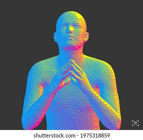Man is thinking. Digital technology background. Voxel art. 3D vector illustration for presentation, social media or print purpose. 