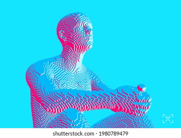 Man is thinking. Digital technology background. Voxel art. 3D vector illustration for presentation, social media or print purpose. 