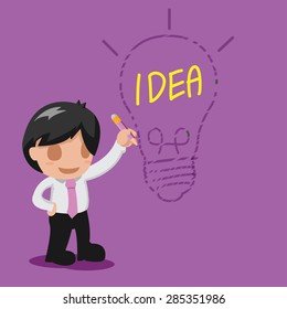 Man Thinking Drawing Lamp. Idea. Vector