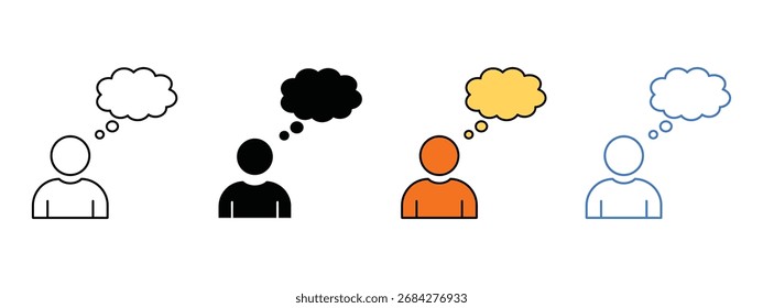 Pensando o homem, sonhando com ícone vetorial. perspectivas diversas e ideias inovadoras, gerando criatividade e símbolo de resolução de problemas. ilustração vetorial.