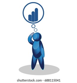 Man is thinking. Growth chart. People symbol. Vector illustration