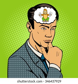 Man thinking hard pop art style vector illustration. Comic book illustration