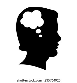Man thinking head icon. Black silhouette man profile.Vector illustration. Eps 10. Abstract design element. 