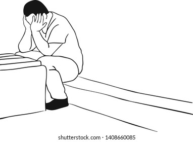 The man is thinking a lot and his nodding closing his hands on his face.