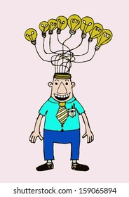 Man thinking  with ideas symbol creativity 