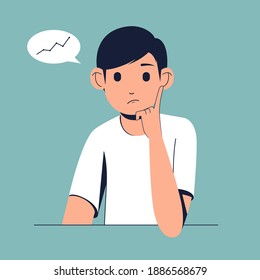 hombre pensando en aumentar las ventas, con un diagrama ilustrado a su lado. ilustración vectorial de estilo plano