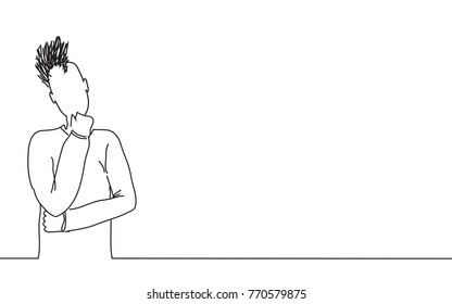 Man thinking isolated on white background. For web site, poster, placard, ad, cover magazine and print materials. Creative art, modern drawing concept