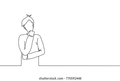 Man thinking isolated on white background. For web site, poster, placard, ad, cover magazine and print materials. Crative art, modern drawing concept