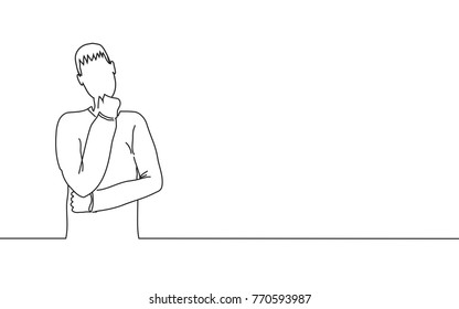 Man thinking isolated on white background. For web site, poster, placard, ad, cover magazine and print materials. Creative art, modern drawing concept