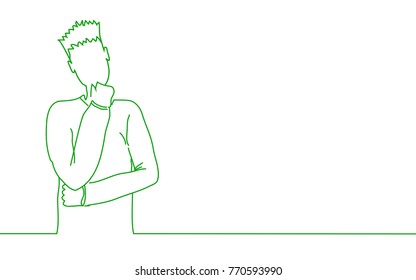 Man thinking isolated on white background. For web site, poster, placard, ad, cover magazine and print materials. Creative art, modern drawing concept