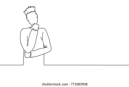 Man thinking isolated on white background. For web site, poster, placard, ad, cover magazine and print materials. Creative art, modern drawing concept