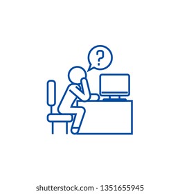 Man thinking in office line icon concept. Man thinking in office flat  vector symbol, sign, outline illustration.