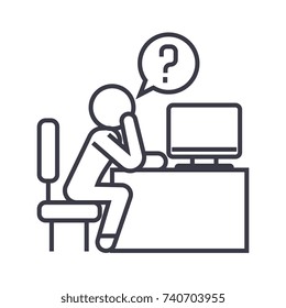 man thinking in office linear icon, sign, symbol, vector on isolated background