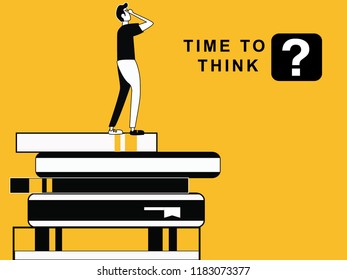 Man thinking on Books collection