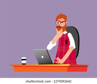 man thinking on work office .Need idea, answer on question
