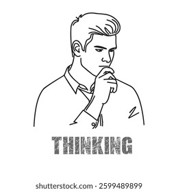 man thinking one line art vector sketch illustration expressing brainstorming self reflection and problem solving