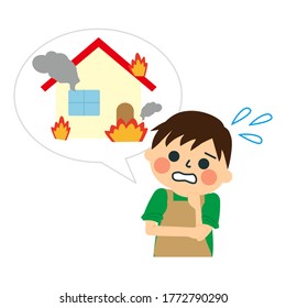 Man denkt an ein mögliches Feuer im Haus. Einzige Vektorsymbol-Illustration auf weißem Hintergrund.