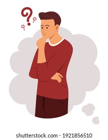 Man is Thinking the Question in Big Bubble.
