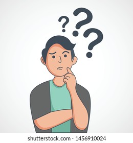 Man is thinking with Question mark above Vector illustration in cartoon style