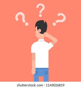 Man is thinking. Question mark. Character design. Vector illustration.