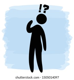 Man is thinking. Question mark. Doubt