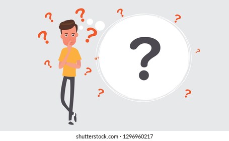 Man thinking and question mark. Stock vector illustration flat and cartoon style - Vector
