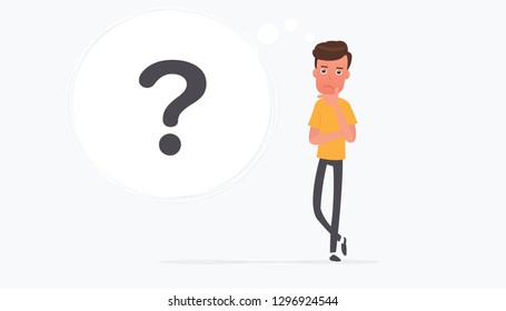 Man thinking. Question mark. Vector illustration in cartoon style , - Vector
