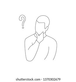Man is thinking. Question mark. Vector illustration in line style