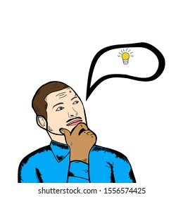 Man is thinking. Question mark. Vector illustration in cartoon style