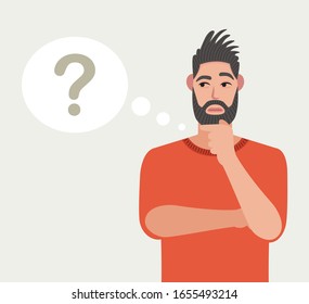 Man is thinking. Question mark. Vector illustration in cartoon style.