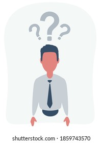 Man is thinking. Question mark. Vector illustration in cartoon style