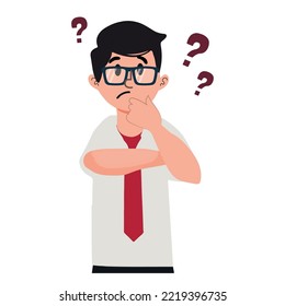 Man thinking with question mark. Vector illustration in cartoon style.